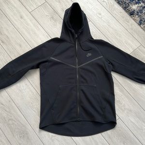 Mens Large Black Tech Fleece Zip Up Jacket Hoodie